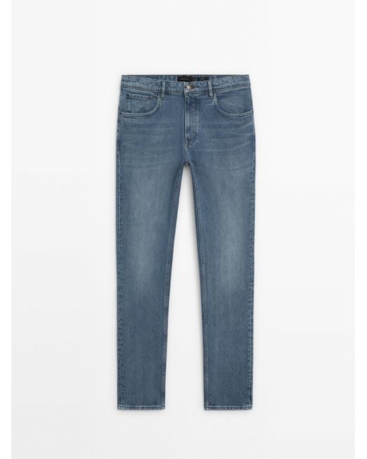 MASSIMO DUTTI Blue Relaxed-Fit Bleached Jeans for men