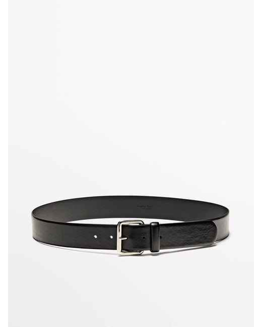 MASSIMO DUTTI White Nappa Leather Belt With Square Buckle