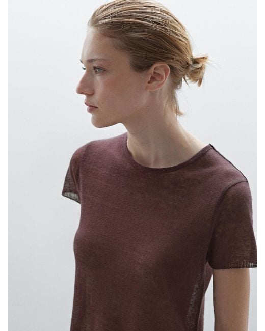 Maglietta Con Volant Sull'Orlo 100% Lino di MASSIMO DUTTI in Brown