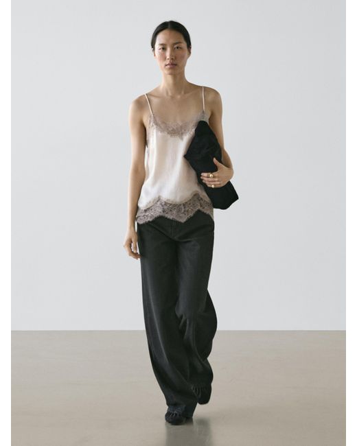 MASSIMO DUTTI White Creased-Effect Top