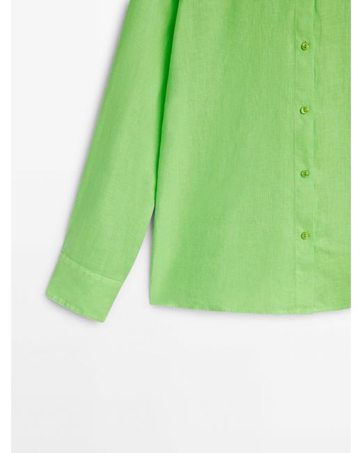 MASSIMO DUTTI Green 100% Linen Shirt