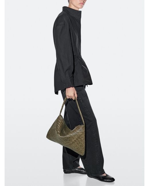 MASSIMO DUTTI White Medium Braided Leather Shoulder Bag