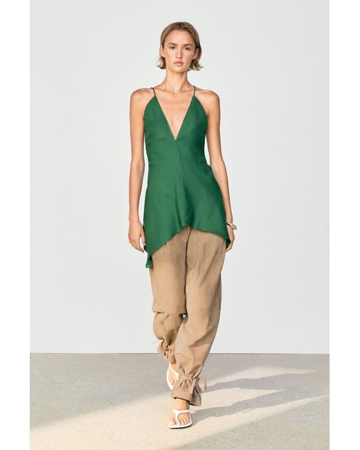 MASSIMO DUTTI Green Asymmetric Spaghetti Strap Top