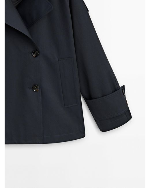 MASSIMO DUTTI Blue Cropped Trench Coat With Cuff Detail