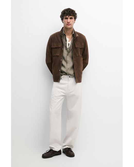 MASSIMO DUTTI Brown Suede Leather Pocket Jacket for men