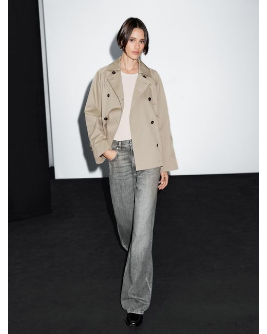 MASSIMO DUTTI Natural Short Trench Coat With Button Detail On The Collar