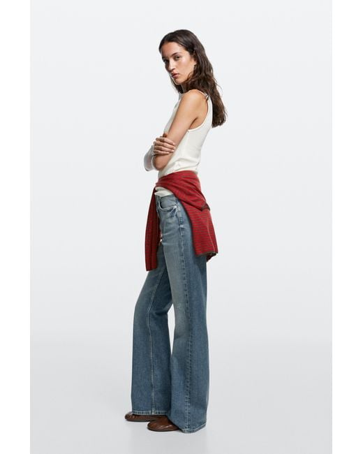 MASSIMO DUTTI Blue High-Waist Boot-Cut Jeans