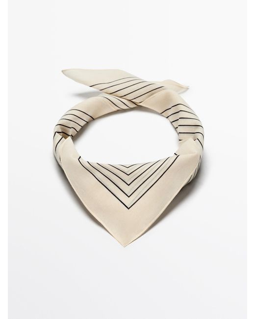 MASSIMO DUTTI Natural Cotton Scarf With Contrast Stripes