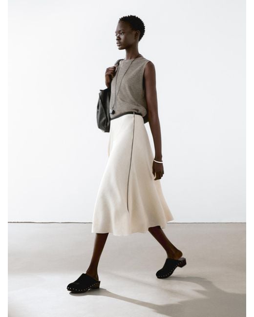 MASSIMO DUTTI 100% Linen Flounce Midi Skirt in Natural | Lyst UK