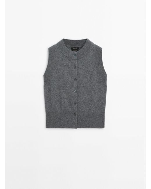 MASSIMO DUTTI Gray Wool Blend Knit Vest With Buttons