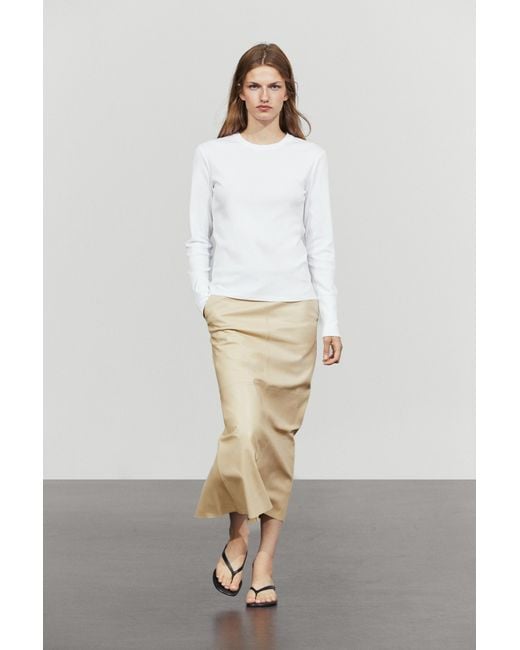 MASSIMO DUTTI White Nappa Leather Midi Skirt