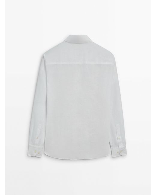 MASSIMO DUTTI White 100% Linen Regular Fit Shirt for men