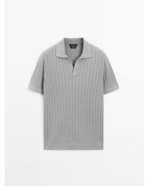 MASSIMO DUTTI Katoenen Polotrui Met V-Hals En Biesjes in het Gray voor heren