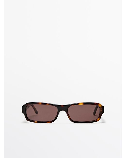 MASSIMO DUTTI White Rectangular Tortoiseshell-Effect Sunglasses