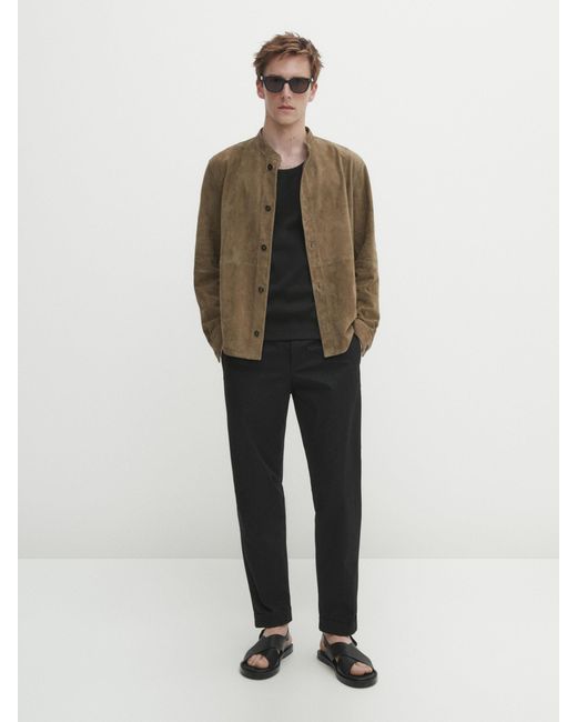 MASSIMO DUTTI Multicolor Buttoned Suede Leather Jacket for men