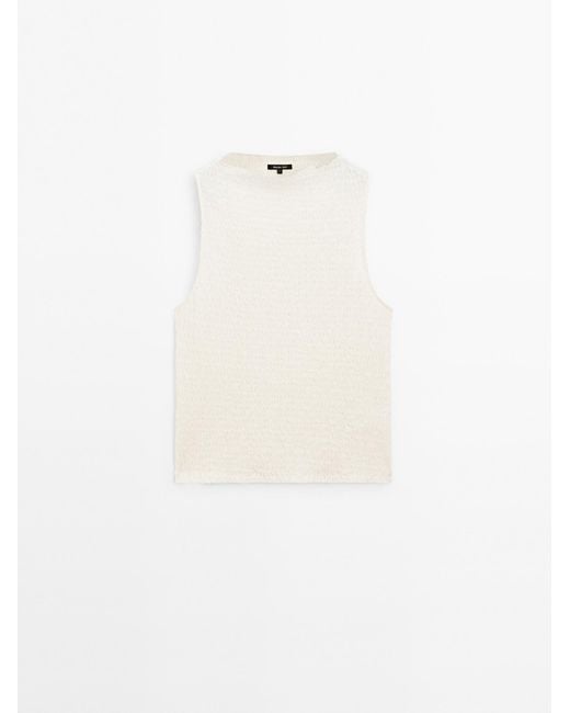 MASSIMO DUTTI Top Van Katoenmix Met Structuur in het White