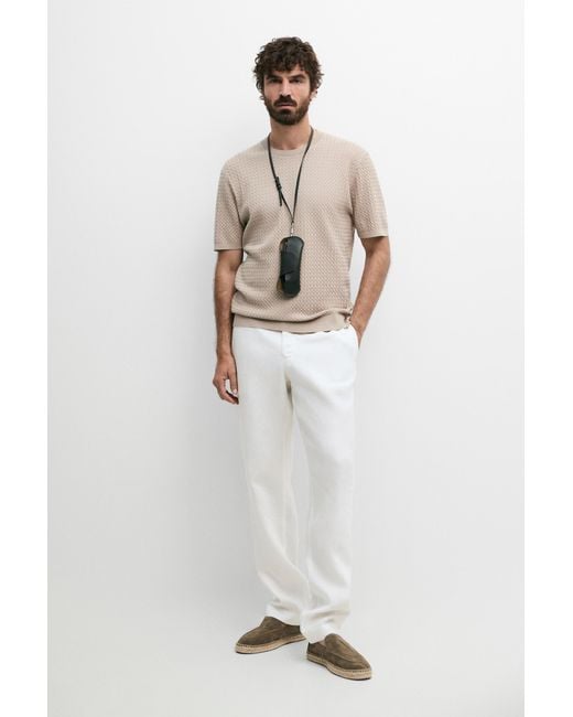 MASSIMO DUTTI White Cotton Cable-Knit T-Shirt for men