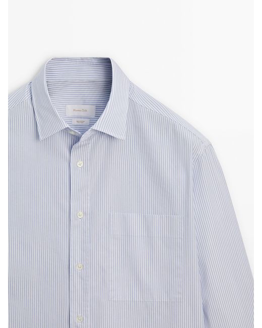 MASSIMO DUTTI White Relaxed Fit Striped Poplin Cotton Shirt for men