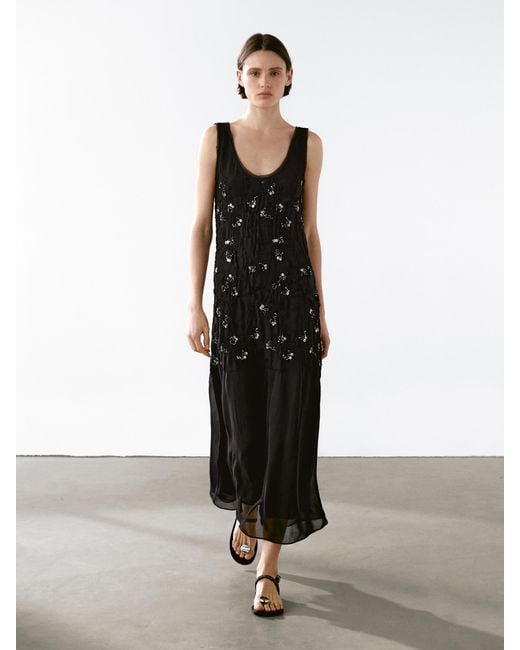 MASSIMO DUTTI White Long Dress With Beading