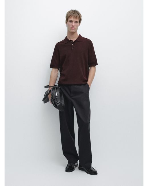 MASSIMO DUTTI Red Cotton Knit Polo Sweater for men