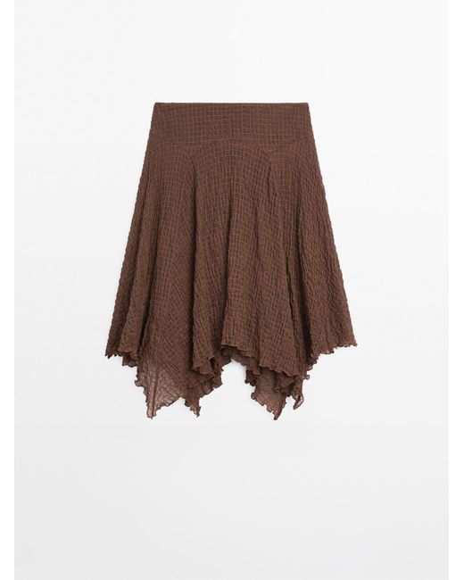 MASSIMO DUTTI Soepelvallende Geruite Rok Met Asymmetrische Zoom in het Brown