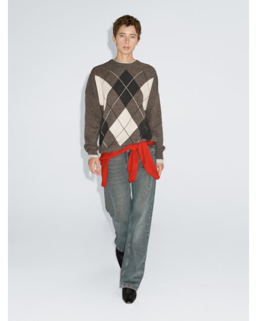Jersey Punto Rombos 100% Lana MASSIMO DUTTI de color White