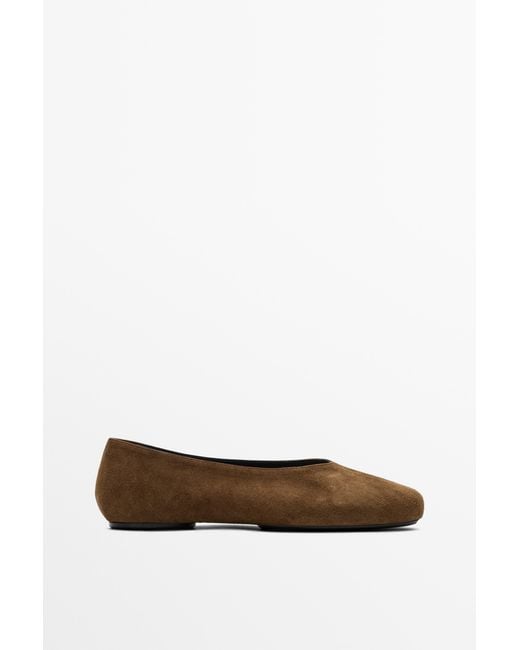 MASSIMO DUTTI White Split Suede Ballet Flat