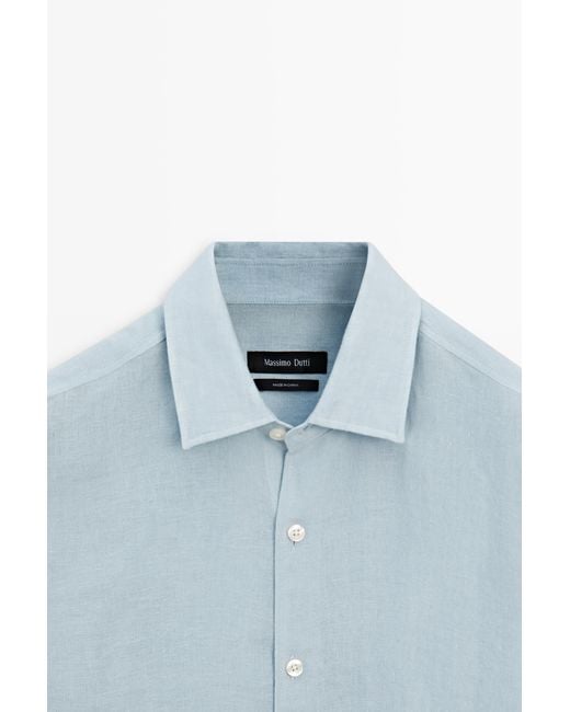 MASSIMO DUTTI Blue 100% Linen Structured Shirt for men