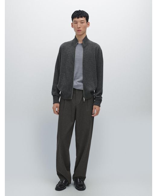 MASSIMO DUTTI Gray Zip-Up Cashmere Cardigan for men