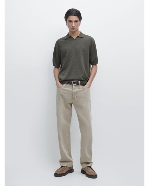 MASSIMO DUTTI Gray Cotton Blend Knit Polo Sweater for men