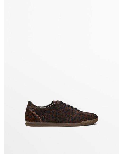 MASSIMO DUTTI White Animal Print Faux Fur Trainers