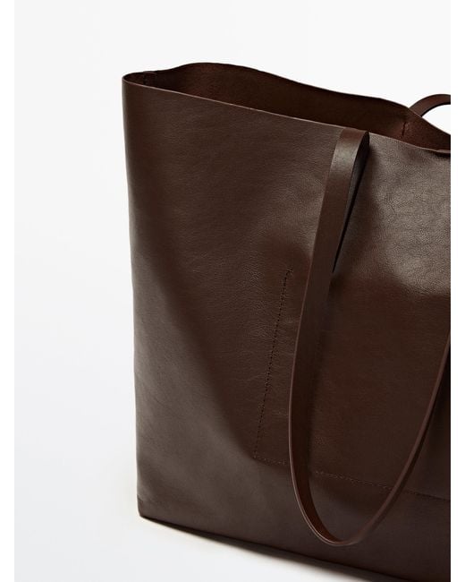 MASSIMO DUTTI Brown Nappa Leather Tote Bag