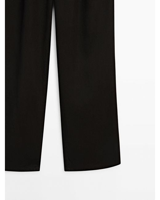 MASSIMO DUTTI Black Flowing Lyocell Trousers With Darts