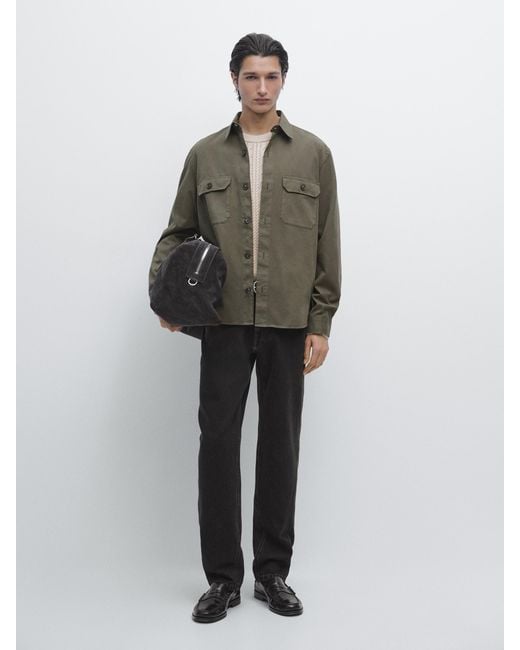 MASSIMO DUTTI Green Cotton Overshirt With Pockets for men