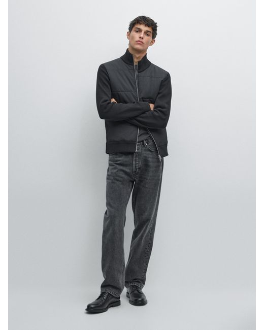 MASSIMO DUTTI Gray Contrast Knit Puffer Jacket for men