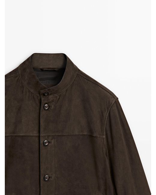 MASSIMO DUTTI Brown Buttoned Suede Jacket for men