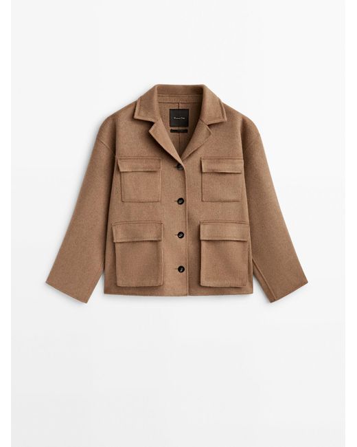 MASSIMO DUTTI Short Wool Blend Coat With Pockets in Brown | Lyst