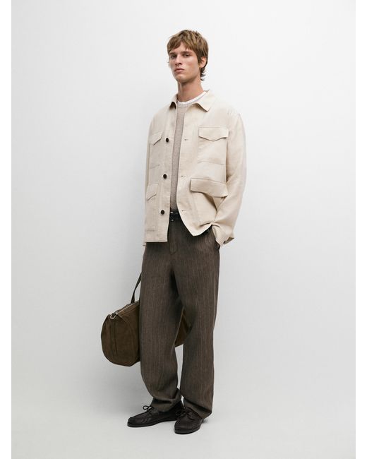 MASSIMO DUTTI White Lightweight Linen Jacket With Pockets for men