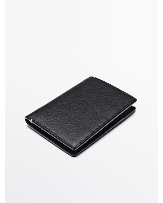 MASSIMO DUTTI Black Vertical Leather Wallet for men