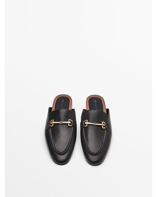 MASSIMO DUTTI Leather Mule Loafers With Buckle in Black - Lyst