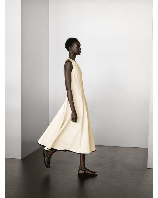 MASSIMO DUTTI Natural Flounce Dress With Contrast Trims