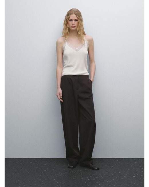 MASSIMO DUTTI White Lace-Trimmed Camisole Top