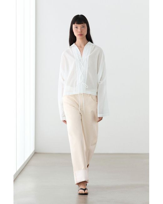 MASSIMO DUTTI White 100% Cotton Shirt With Fastening Detail