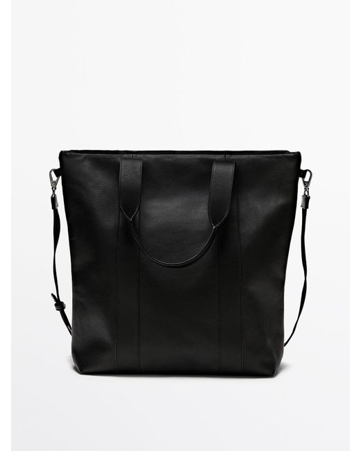 MASSIMO DUTTI Black Nappa Leather Tote Bag for men