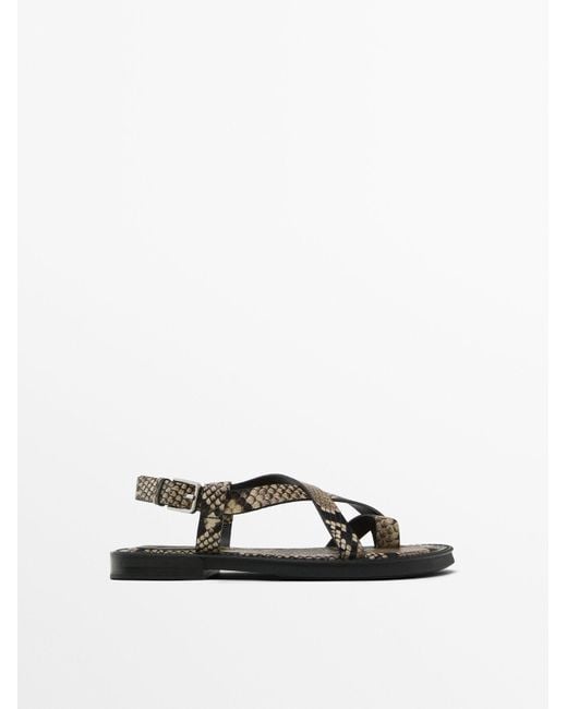 MASSIMO DUTTI White Toe Divider Print Sandals