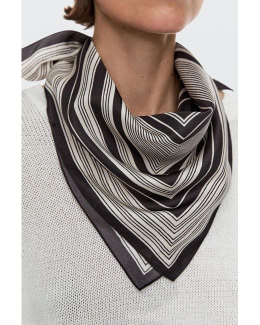 MASSIMO DUTTI Gray 100% Silk Striped Scarf