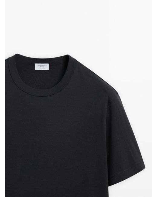 MASSIMO DUTTI Black Short Sleeve Cotton T-Shirt for men