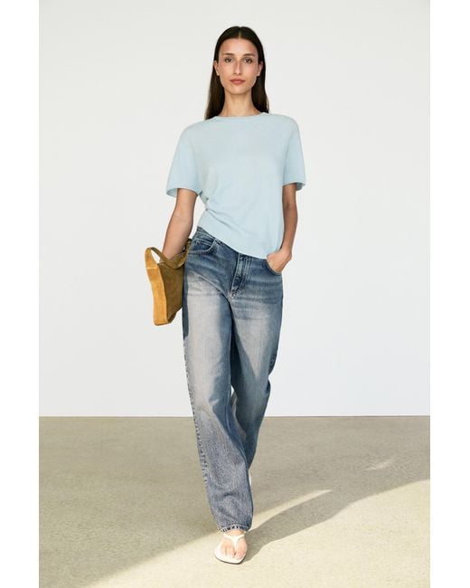 MASSIMO DUTTI Blue 100% Cashmere Short Sleeve Knit Sweater