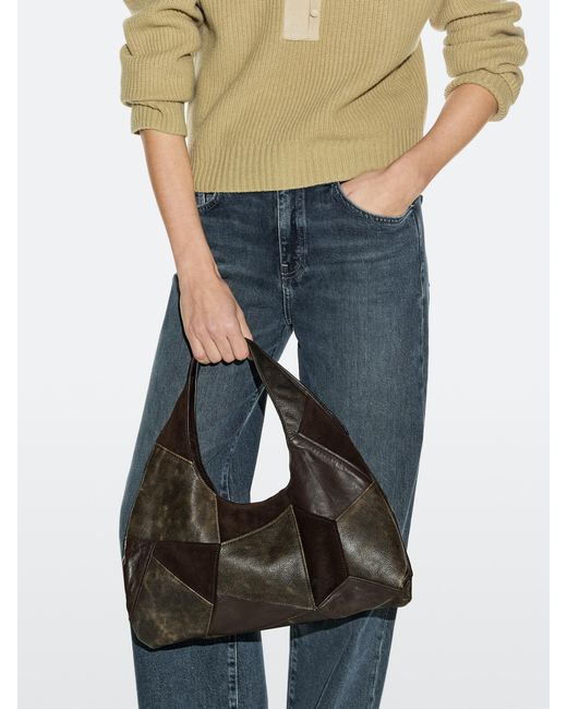 MASSIMO DUTTI Black Medium Patchwork Suede Bag