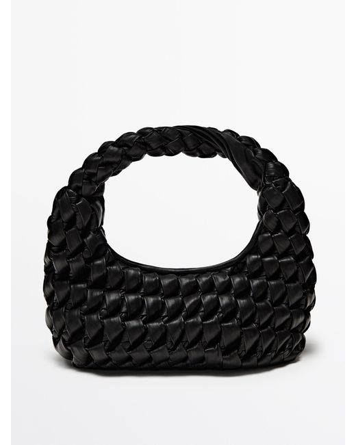 MASSIMO DUTTI Black Nappa Leather Maxi Bag With Knot Detail
